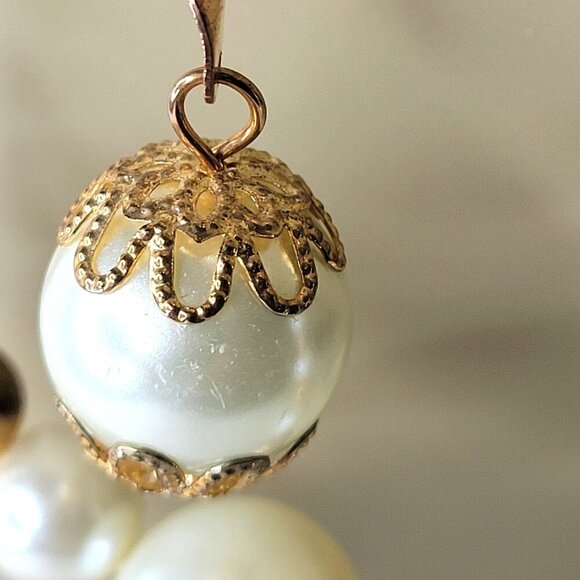 Gold Beads and White Pearl Large Hook Earrings - Picture 3 of 9